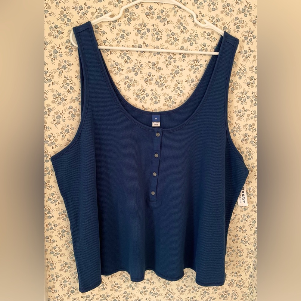 Navy Blue Crop Waffle Tank